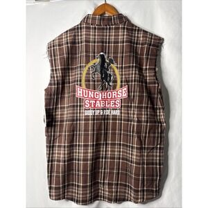 Spirit Halloween Men's L Hung Horse Stables Ryder Hardd Sleeveless Flannel Plaid